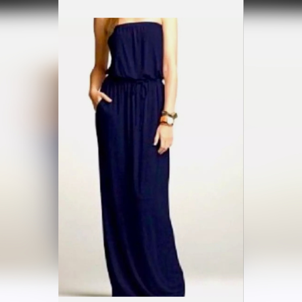 J. Crew Amie Navy Strapless Maxi Dress, Size Small